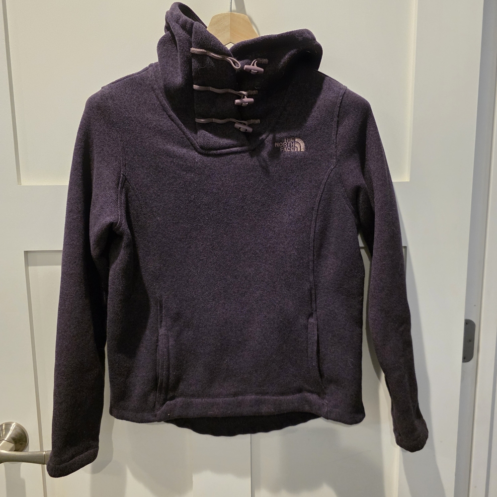 The North Face Women Sweatshirt M Purple Crescent Hooded Pockets Cozycore